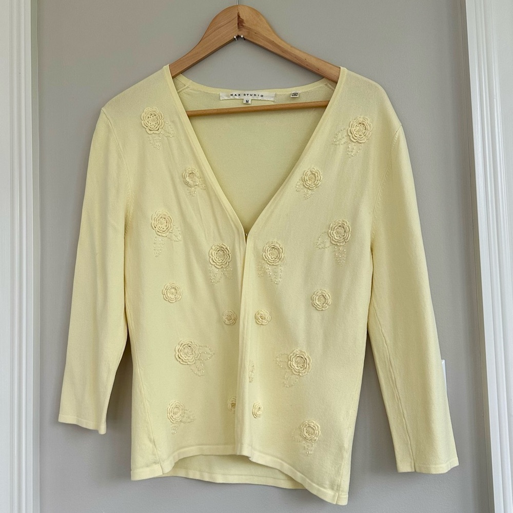 Max Studio Yellow Floral Embroidered Cardigan